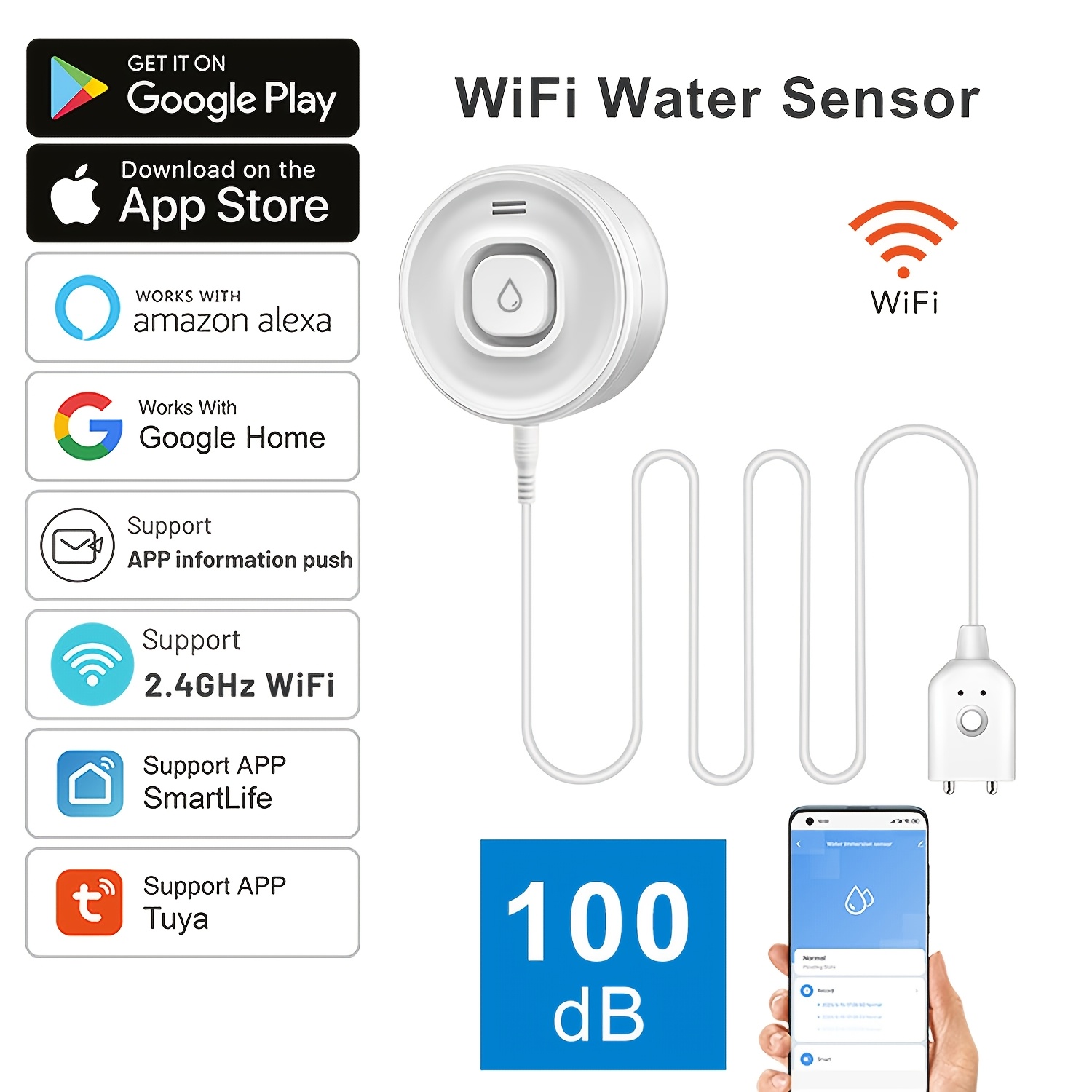 Home Security Alexa - YNF Smart WiFi Water Leak Detector,