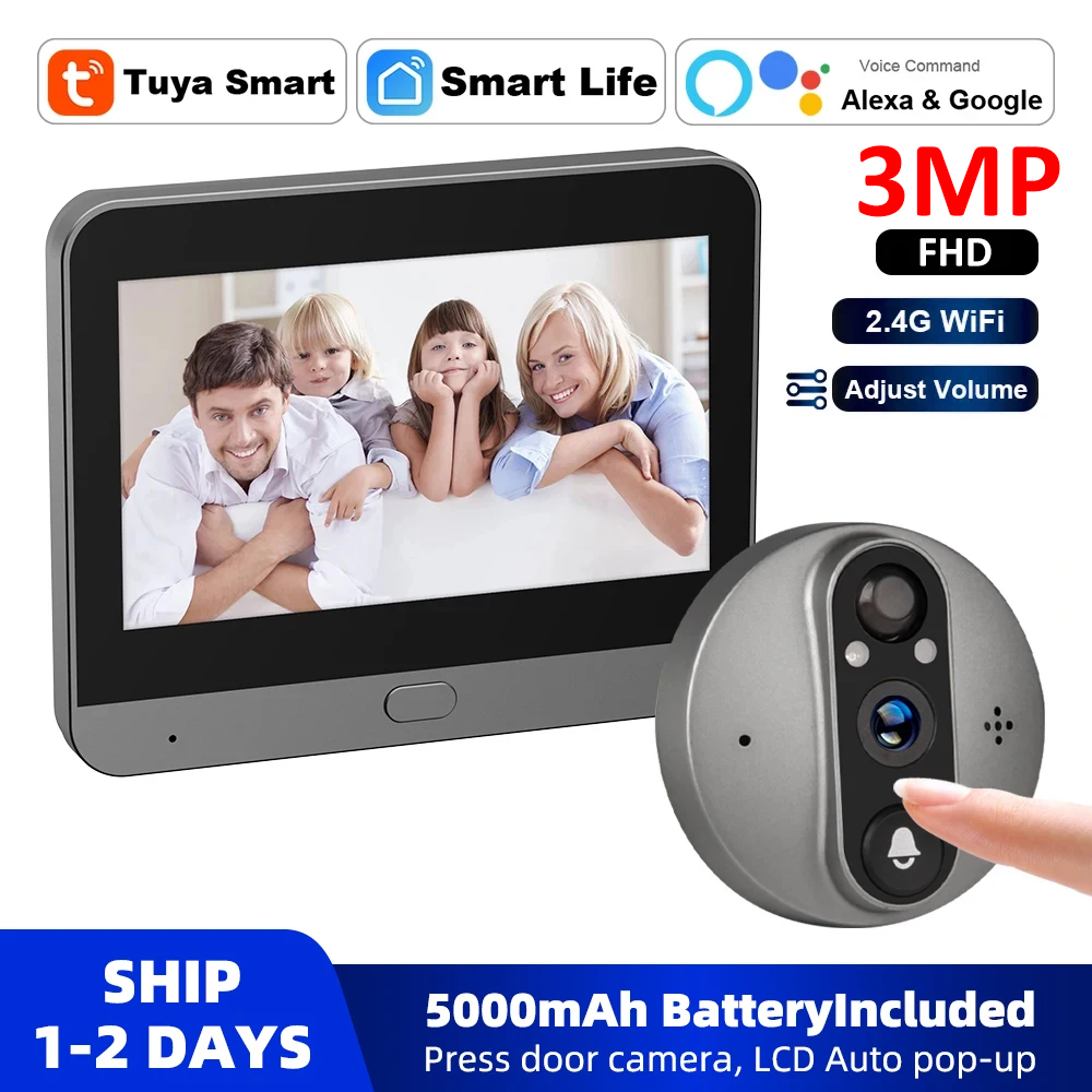 3MP WiFi Smart Tuya Peephole 5 - Home Security No Wifi Needed ulasan dan harga