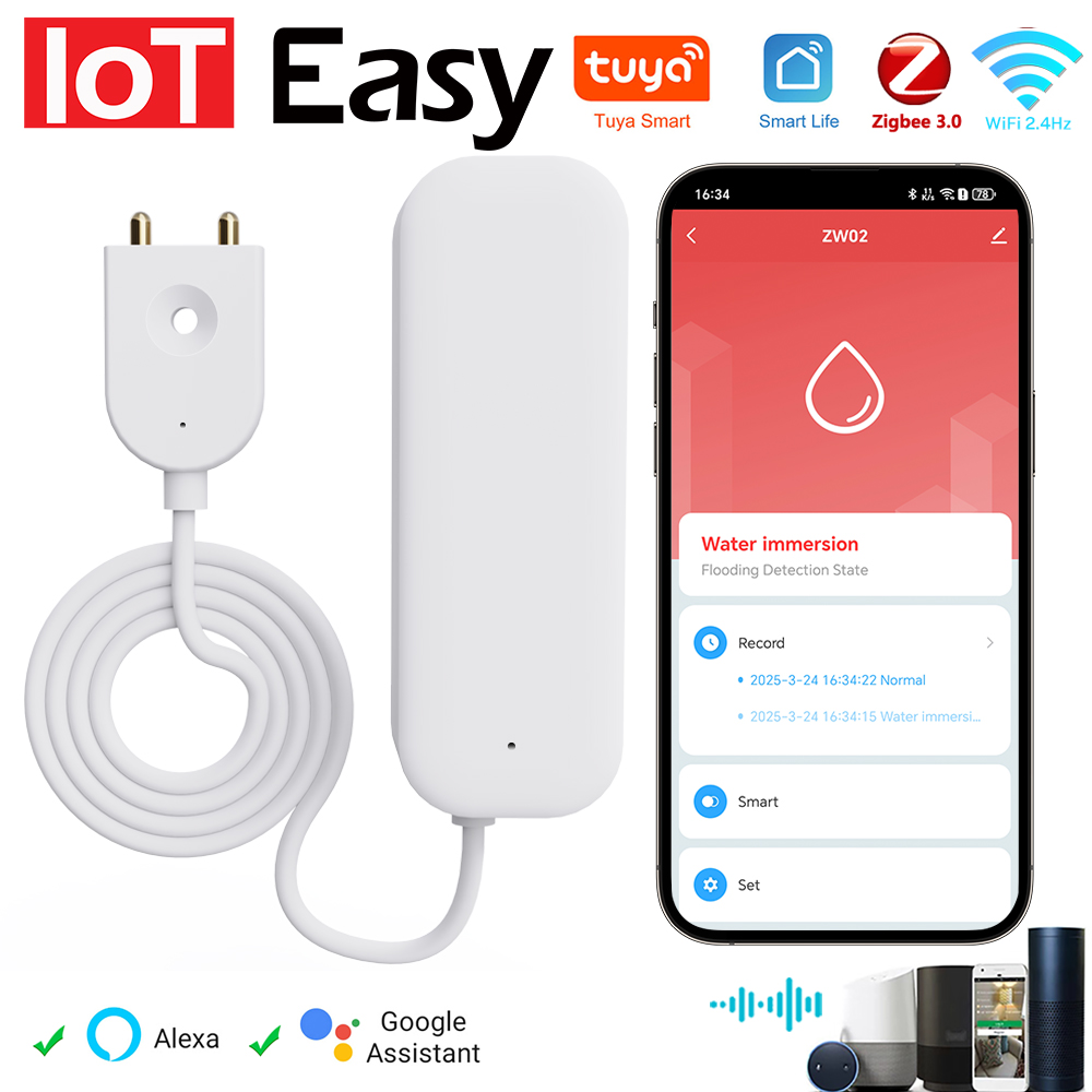 Tuya WiFi ZigBee Water Sensor  - Home Security Alexa ulasan dan harga